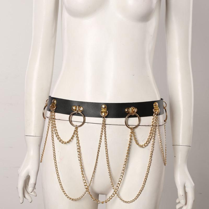 

1 Sexy Waist Belt for Women Metal Tassel Chain Leather Waistband Exotic Harajuku Punk Waist Band Femme Pole Dance Costume Belts, White