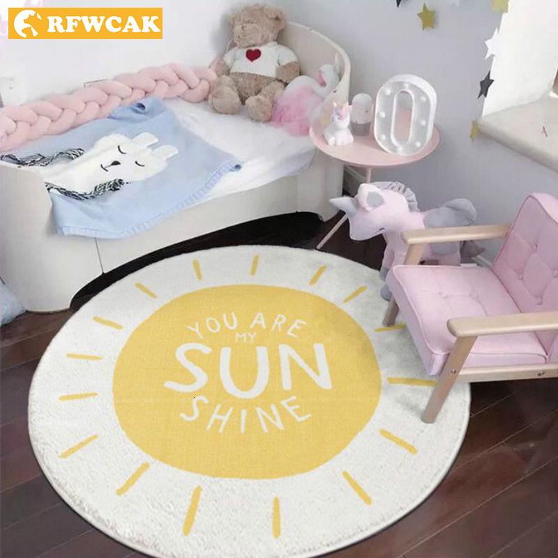

RFWCAK Round Carpet For Living Room Baby Play Mats Kids Crawling Floor Rug Blanket Cotton Game Pad Children Room Decoration, Sunshine