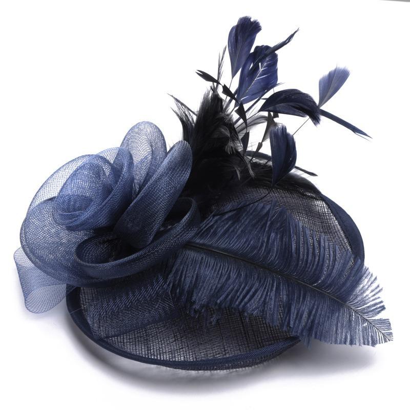 

New Banquet Lady's Hat Bridal Wedding Hair Fascinators Hat Veil with Feather Flower Hair Clips Women Party Married Race Headwear