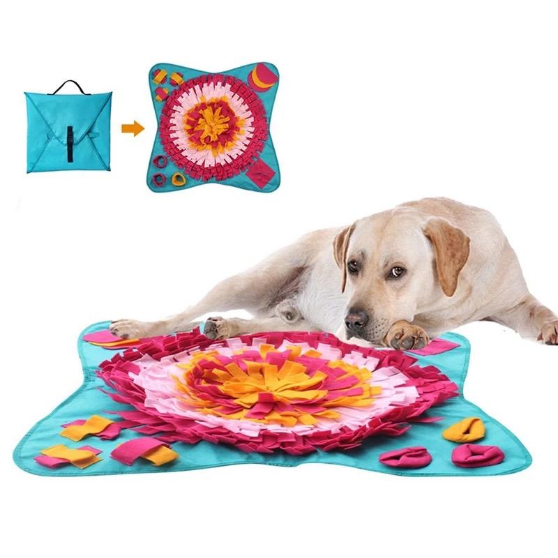 

Portable Folding Pet Dog Snuffle Mat Pet Sniffing Training Blanket Fleece Pads Dog Mat Relieve Stress Nosework Puzzle Toy, Blue