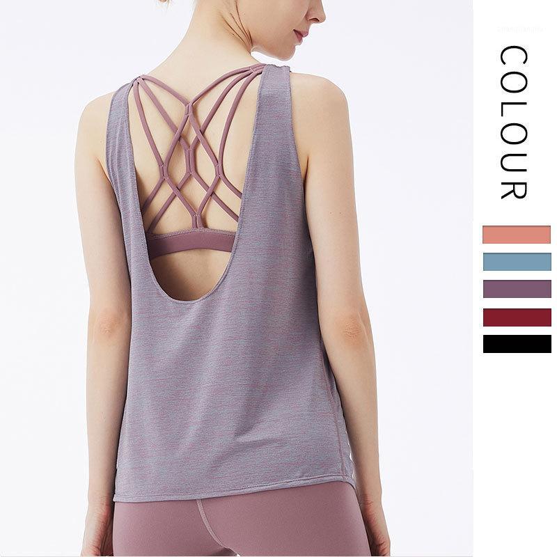 

OEM Women Yoga Vest Sports Shirt Sleeveless Back Cross Yoga Tank Tops Gym Sport Fitness Vest Crop Tops Women Training T-Shirts1