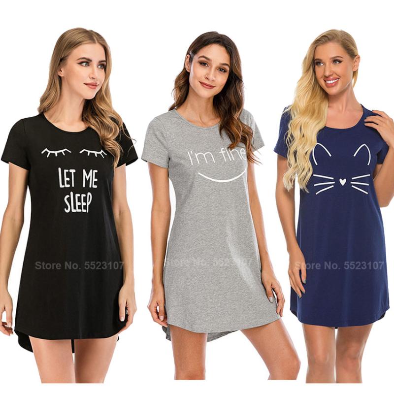 

Summer Women Short Nightgown Elegant Elastic Cotton Soft Sleepwear Dress Female Home Nightwear T-shirt Dresses Loungewear, Color2