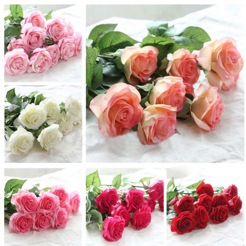 

50pcs/set Rose Artificial Flowers Silk Flowers Floral Latex Real Touch Rose Wedding Bouquet Home Party Design 10 colors