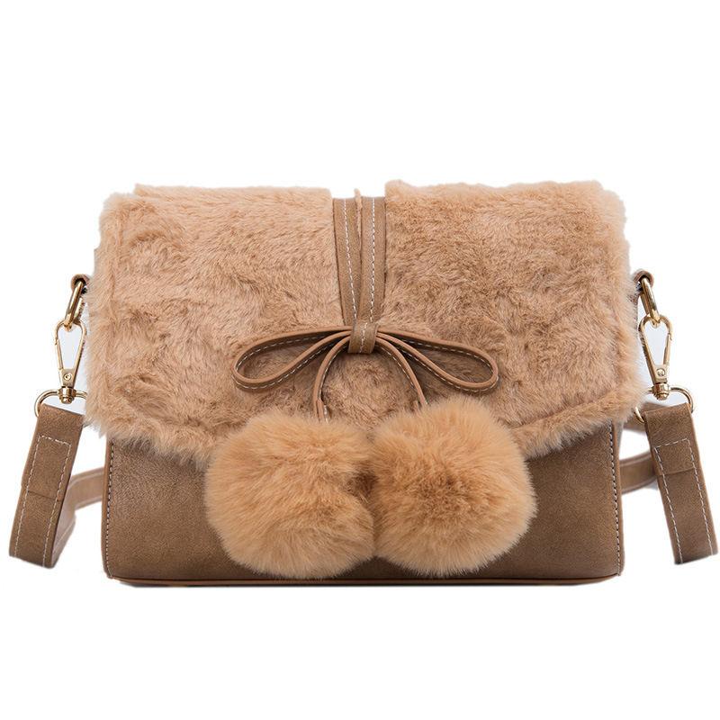 

Plush Female Shoulder Bags Women's Messenger Bags Fashion Ladies Crossbody Bag Soild Color Handbag for Girls Coin Purse Ms Totes, Black