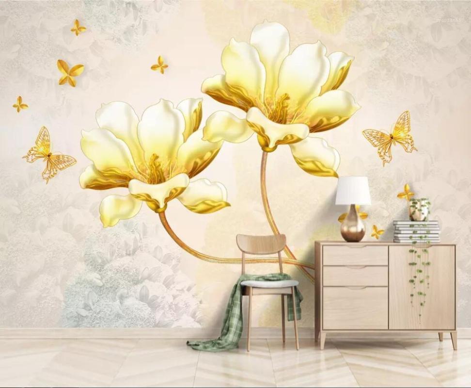 

CJSIR Custom Wallpaper 3d Mural High-end Embossed Flash Gold Flower 3d Stereo TV Background Wall Papers Home Decoration1, As the pictures