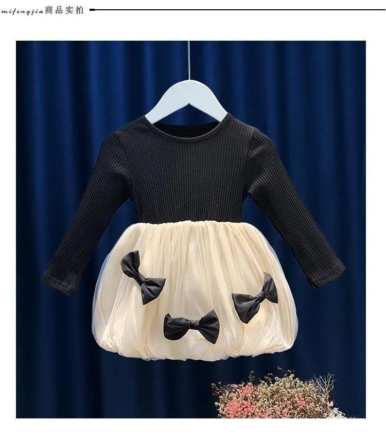 

Girls' Dresses 2020 Autumn New Style Little Girl Net Yarn Dress Kids Bow Princess Dress children Clothes 6M 8M 12M 3T 6T, Black