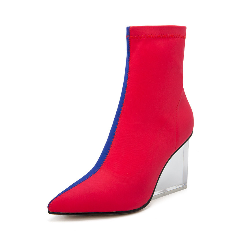 

2021 New Arrival Women's Colours Mixed Elastic Socks Transparent Zip Boots Z0XP, Pink orange