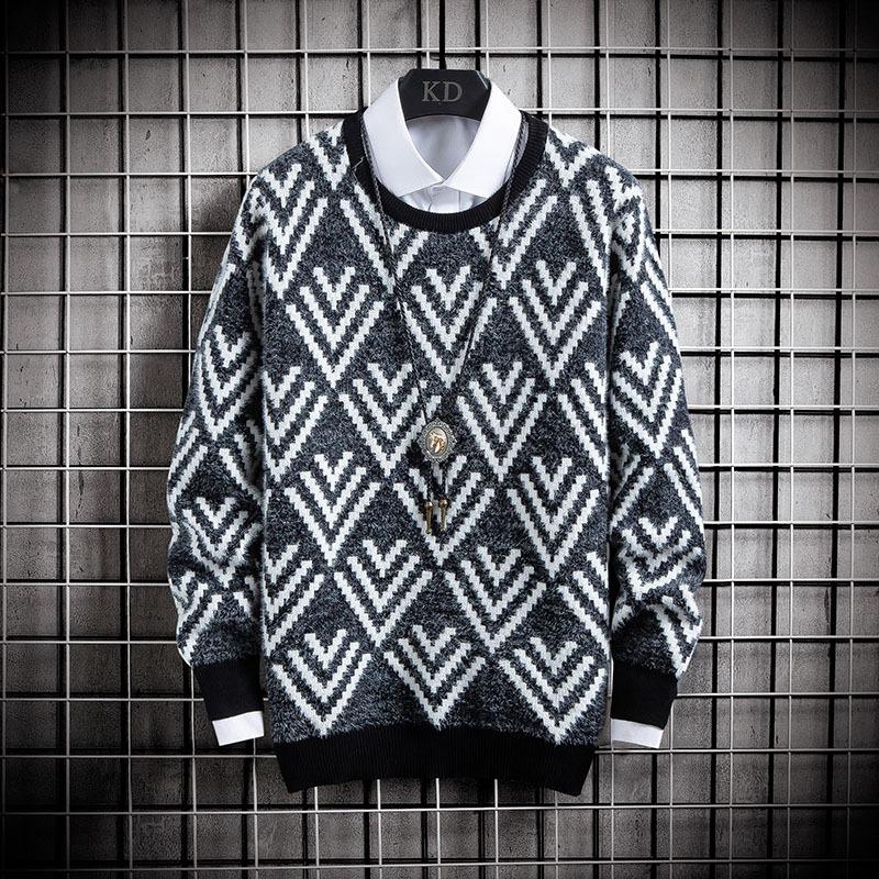 

Bonjean Winter Man Male Winter Knitted Jumper Tops O Round Neck Pullovers Casual Sweaters Men Long Sleeve Tight Sweater, Black