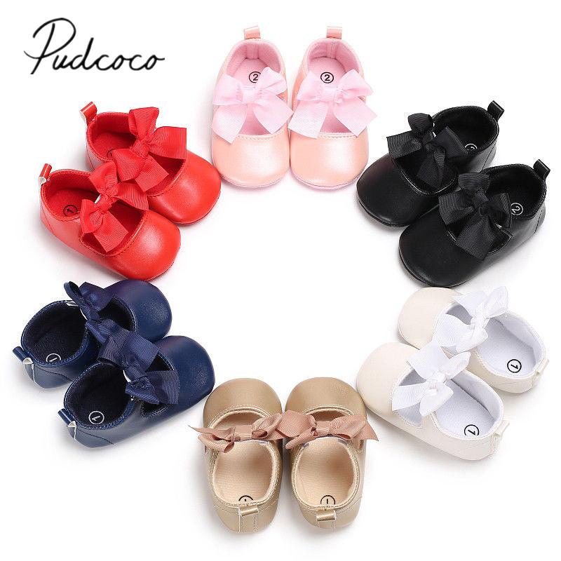 

Toddler Infant Newborn Baby Girls 2020 New Style Sneakers Bow Non-slip Crib Bow Shoes Soft Sole Party Prewalkers PU Shoes -18M, Black