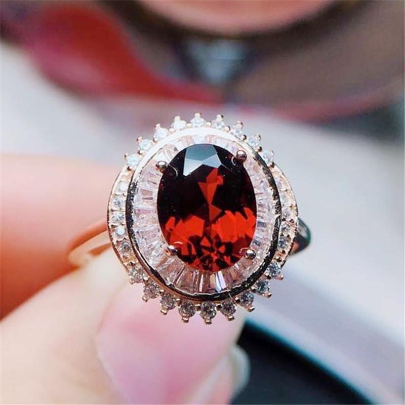 

Cluster Rings Natural Real Red Garnet Luxury Ring Per Jewelry 7*9mm 2.1ct Gemstone 925 Sterling Silver Fine Women J211272, Golden;silver