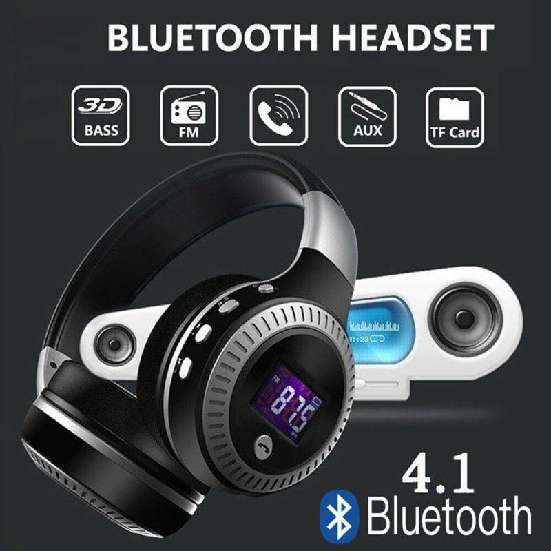 

HiFi Headset LCD Display Wireless Bluetooth Headphones With Microphone fold Headset Audio Adjustable Game Earphones For PC phone, Black