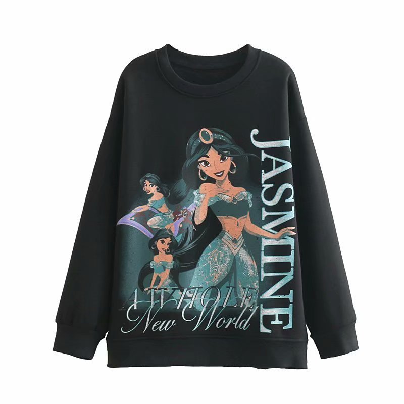 

2021 New European American style autumn and winter women's new wholesale round neck cartoon letter printing high quality N4US, Clear