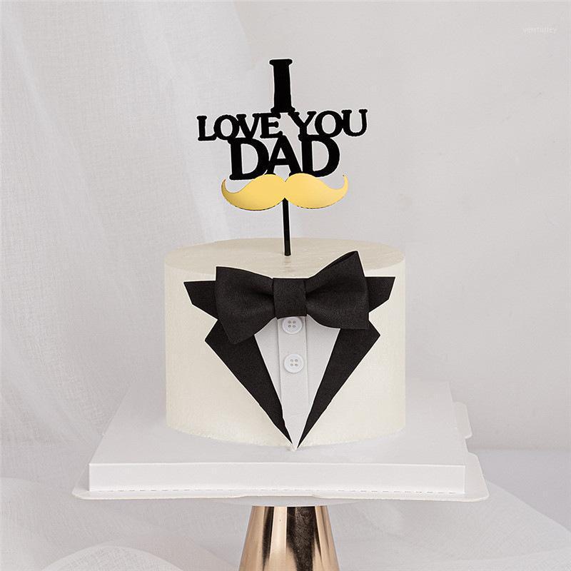 

Bow tie DAD Cake Topper Acrylic Father's Day Happy birthday Cake Flag I love dad birthday Party Toppers Dessert Decoration1