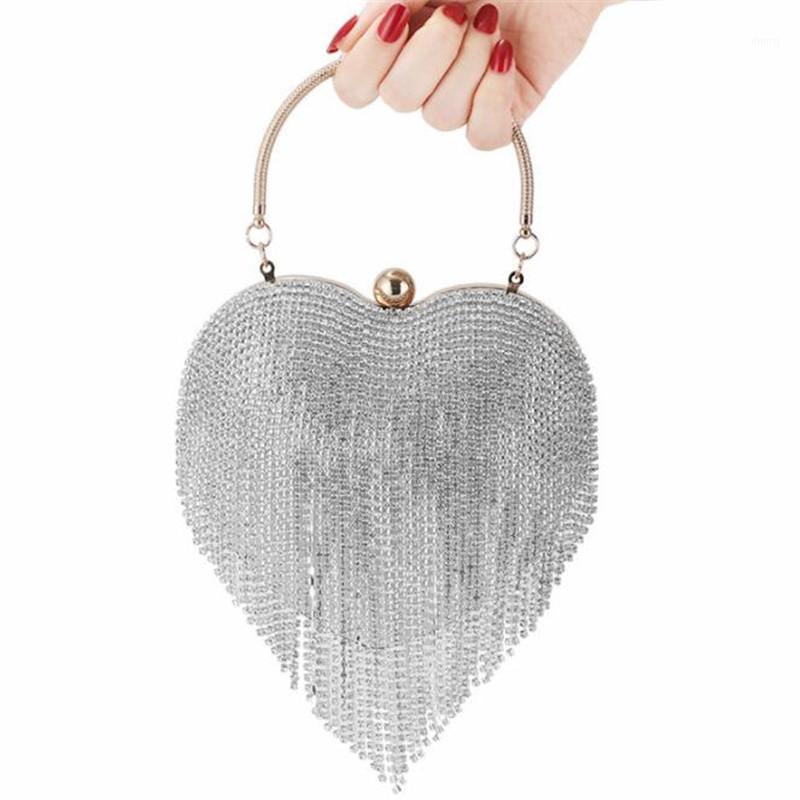 

2019 women diamond wedding clutch bags tassel banquet wallets for ladies heart shaped party shoulder bags with chain MN15861, Black