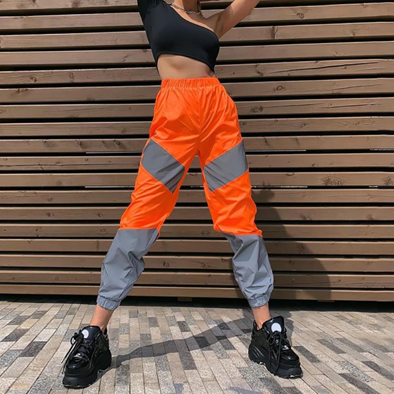 

Autumn And Winter Loose Reflective Pants Sports Leisure Mid-Waist Stitching Reflective Casual Trousers Street Overalls, Blue