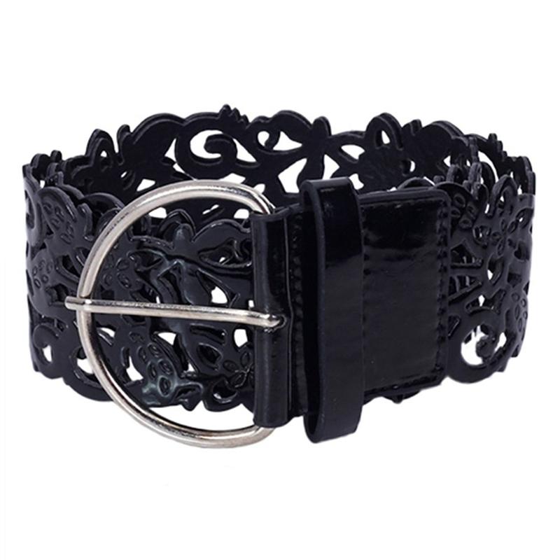 

MYTL Women's Belt Wide Hollow Buckle Waistband Waist Belt (Black