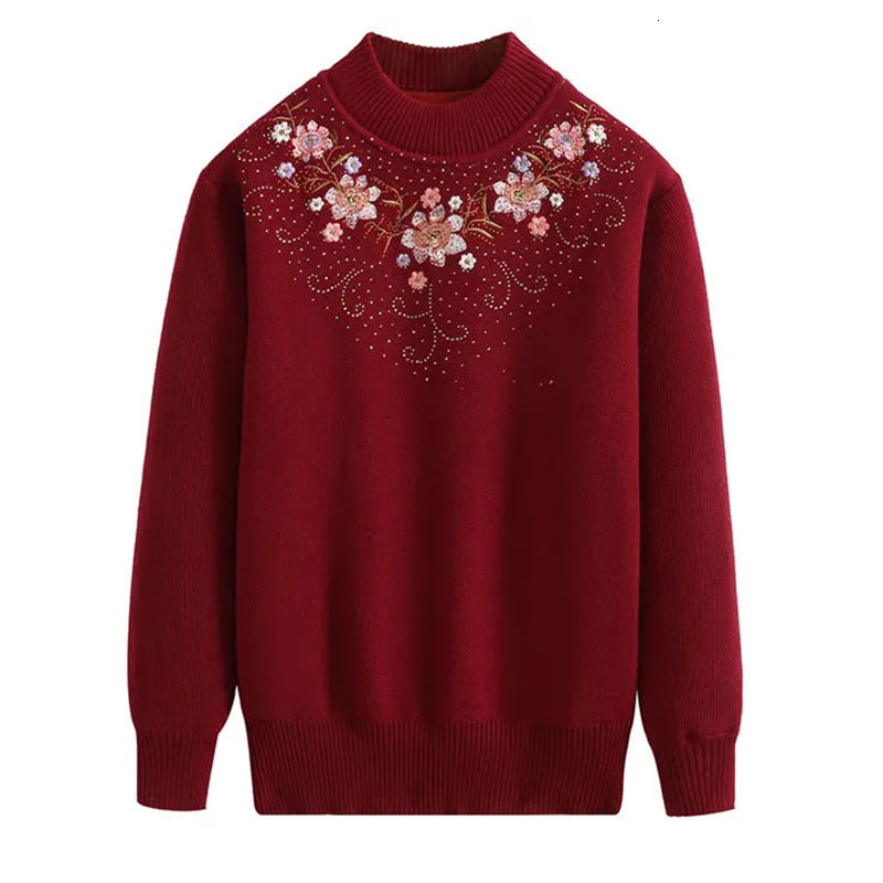 

Senior Middle-aged Knit Bottom Shirt Women's Jerseys Sweater New Winter Warm Cashmere More Size R731 Sweaters G8us, Purple 3