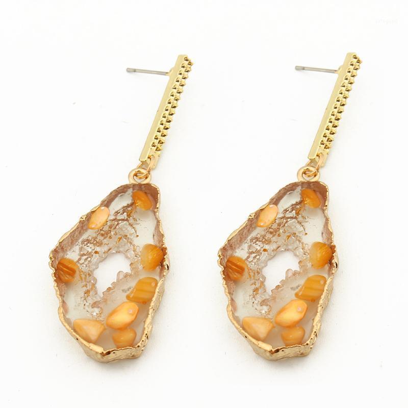 

Dangle & Chandelier Dayoff Europe Korea Gold Earrings Exquiste Charms Hollow Resin For Women Jewelry Transparent Long E2721