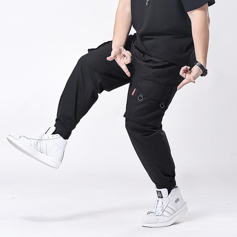 

Oversized Plus 7XL Elasticity High Waist Small Feet Tooling Multi-pocket Fat Guys Casual Pants1, Black