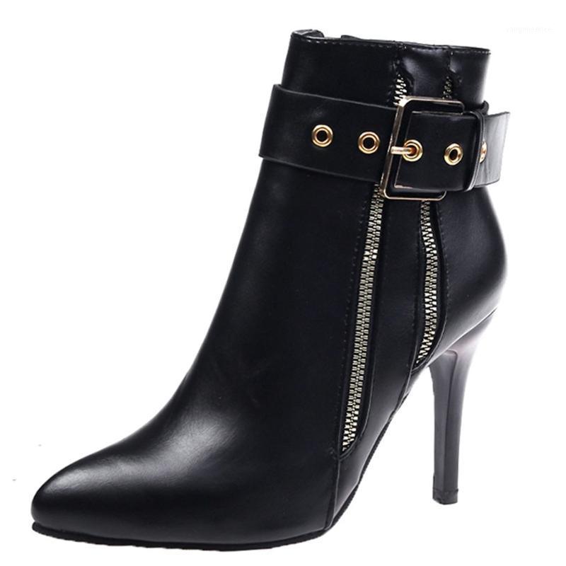 

Women's Stiletto High Heel Pointed Ankle Bare Boots Buckle Casual Short Booties Slim high heel buckle pointed ladies boots F1081, Beige