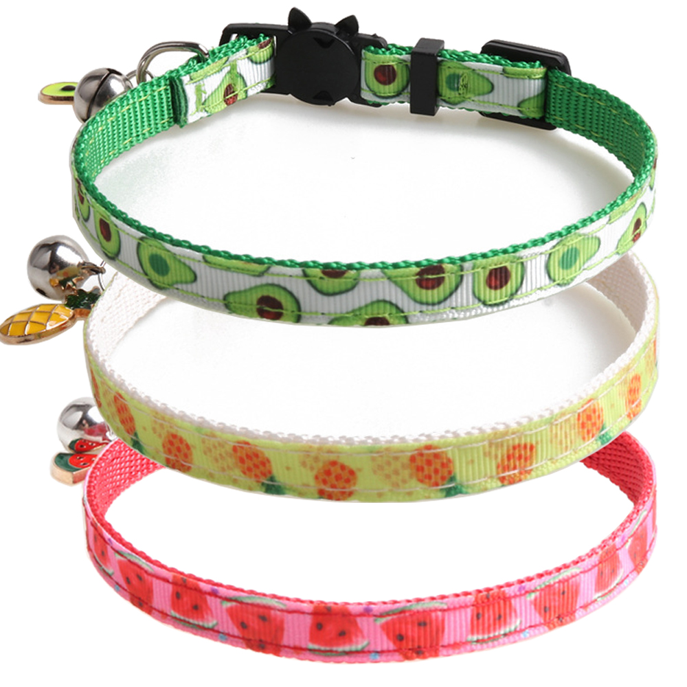 

Breakaway Cat Collar with Bells Pineapple Watermelon and Avocado Patterns Adjustable Safety Kitten Collars with Pendant for Pets