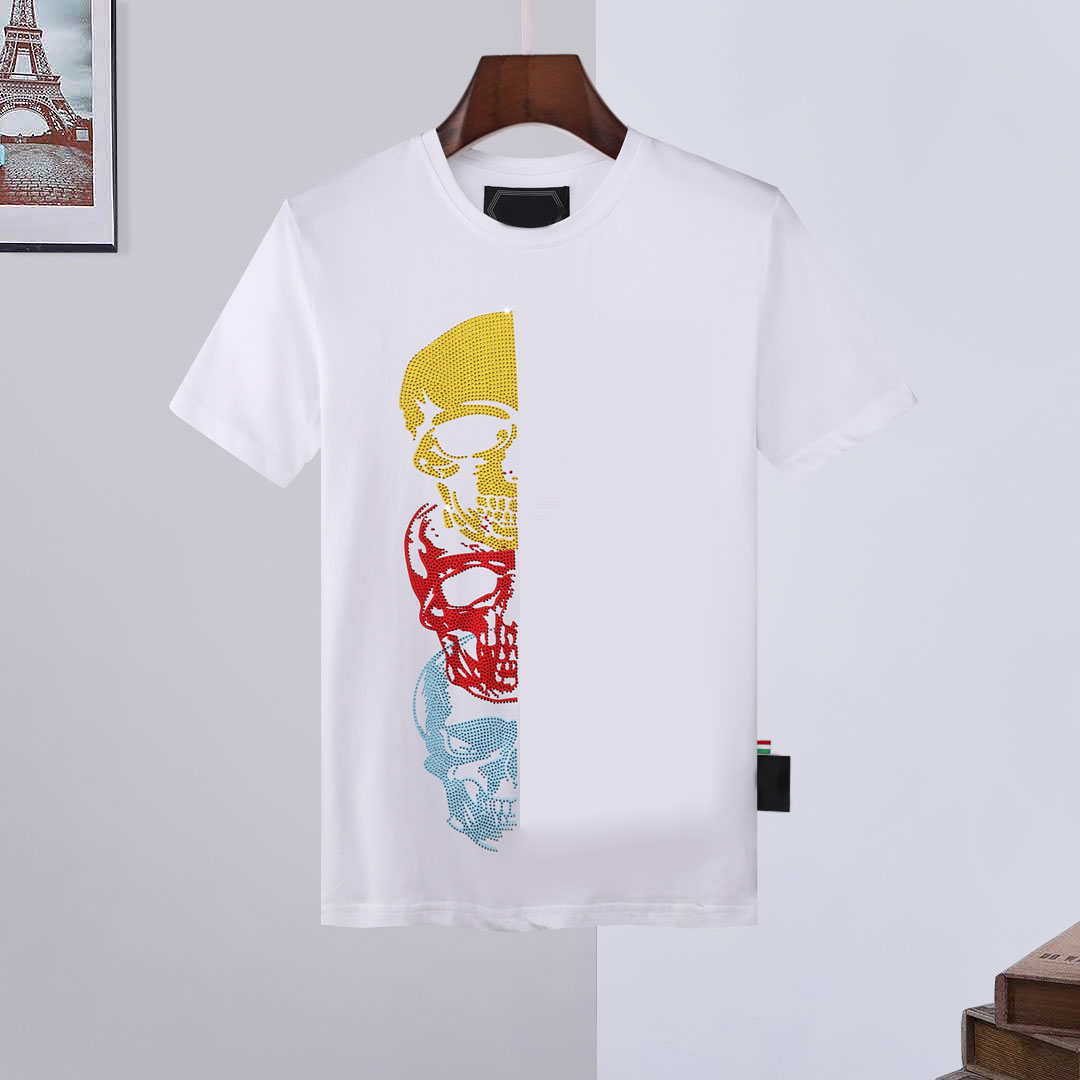 

2021 short sleeve t-shirt men's color skull head drill European and American fashion Philippe spring and summer cotton products, White