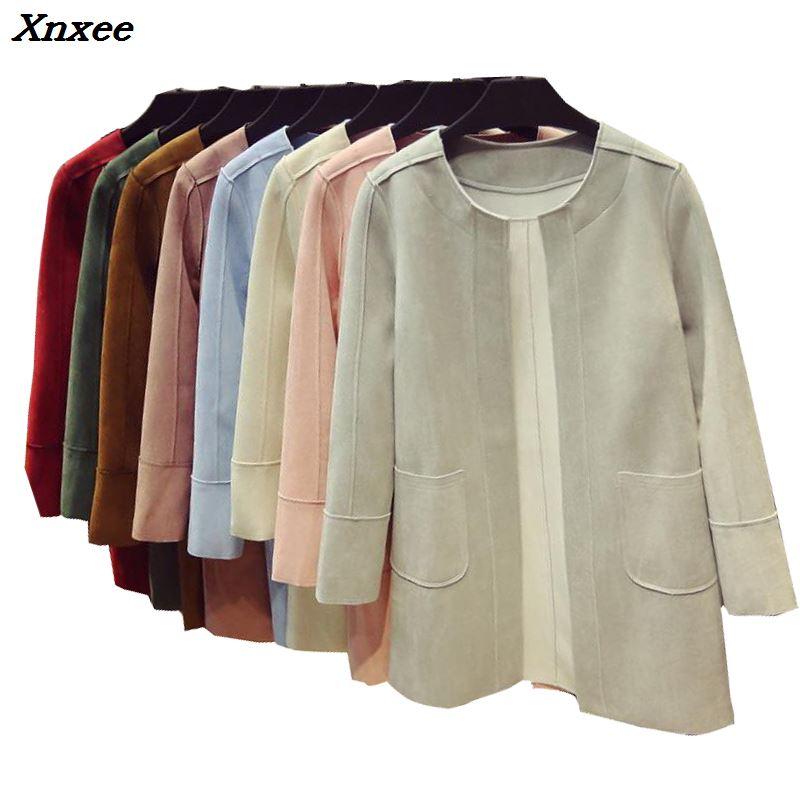 

Casaco feminino 2020 early spring new leisure complex and long suede coat blouses trench coat for women female overcoat Xnxee, Navy blue