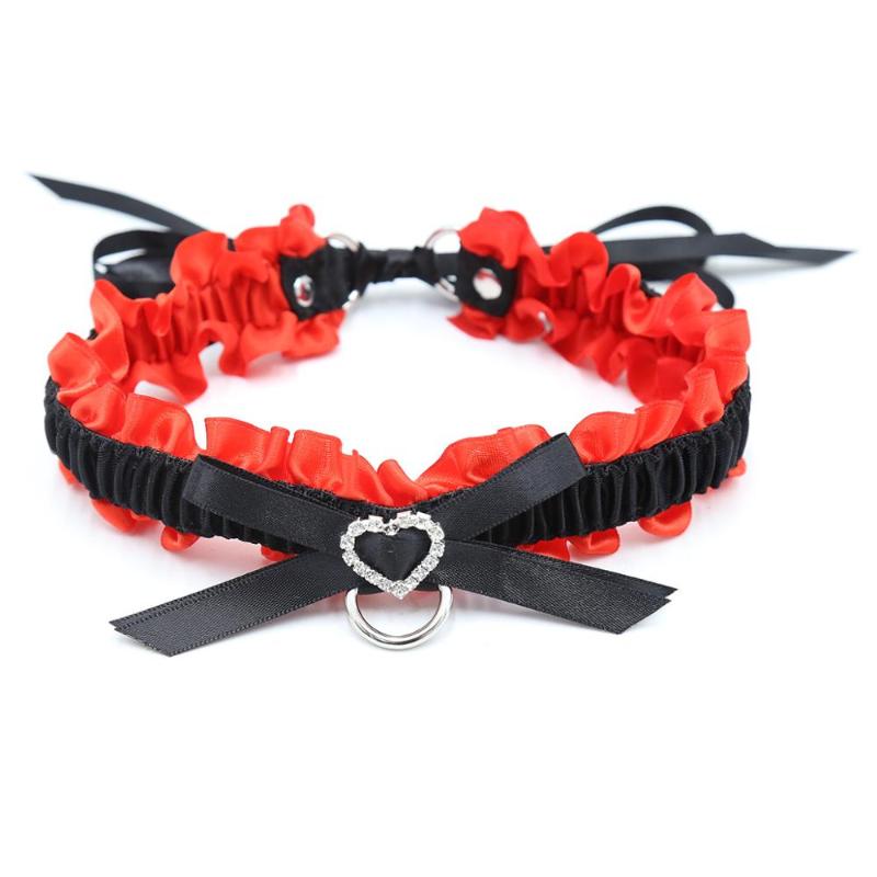 

Chokers Gothic Punk Style Sexy Heart Bow Choker Collar Necklace Elastic With Band Women Black Red Lace Up Cute