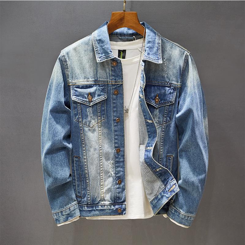 

New Men's Clothing Sping Autumn Streetwear Denim Jacket Oversize Fashion Trend Handsome Cotton Jean Coat Male Top High Quality, Blue