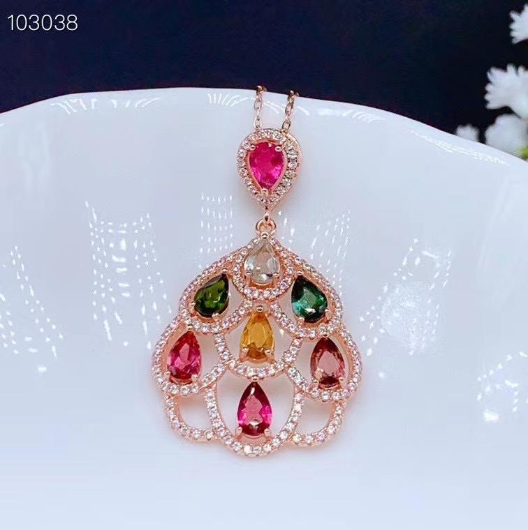 

CoLife Jewelry Elegant Tourmaline Pendant for Party 8 Pieces Natural Tourmaline Silver Pendant 925 Silver Jewelry