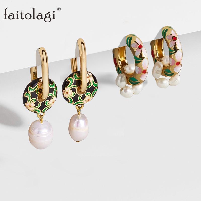 

Vintage Circle Geometric Flower Drop Earrings for Women Bohemian Round Pearl Statement Earrings Fashion Jewelry Girls Gift