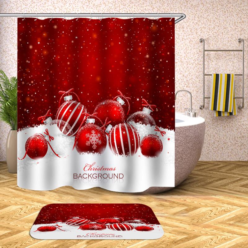 

christmas shower red ball bath curtain shower snow drop shipping waterproof curtain for bathroom