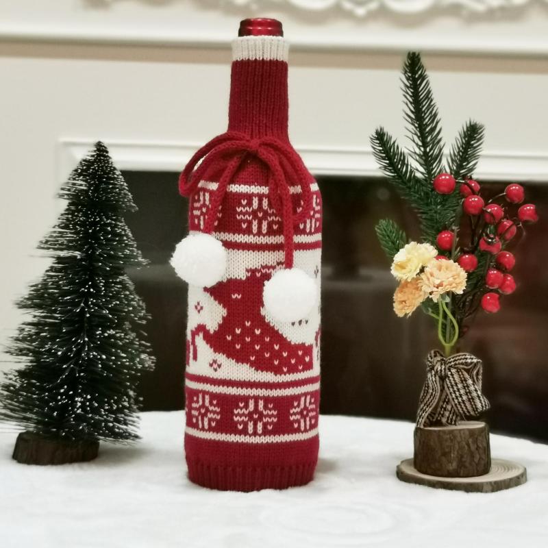 

Merry Christmas Decor For Home Knitted Wine Bottle Cover Wine Glass Charm Christmas Sweater Decor Noel Happy New Year 2021