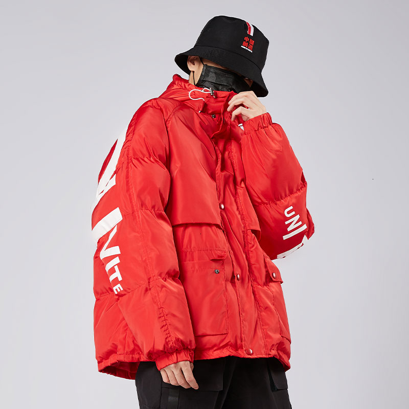 

2021 New PrivathinkerPrivathinker Korean Winter Warm Parkas for Men Harajuku Men's Oversized Hooded Jackets Coat Print Red Man Parka J4QJ