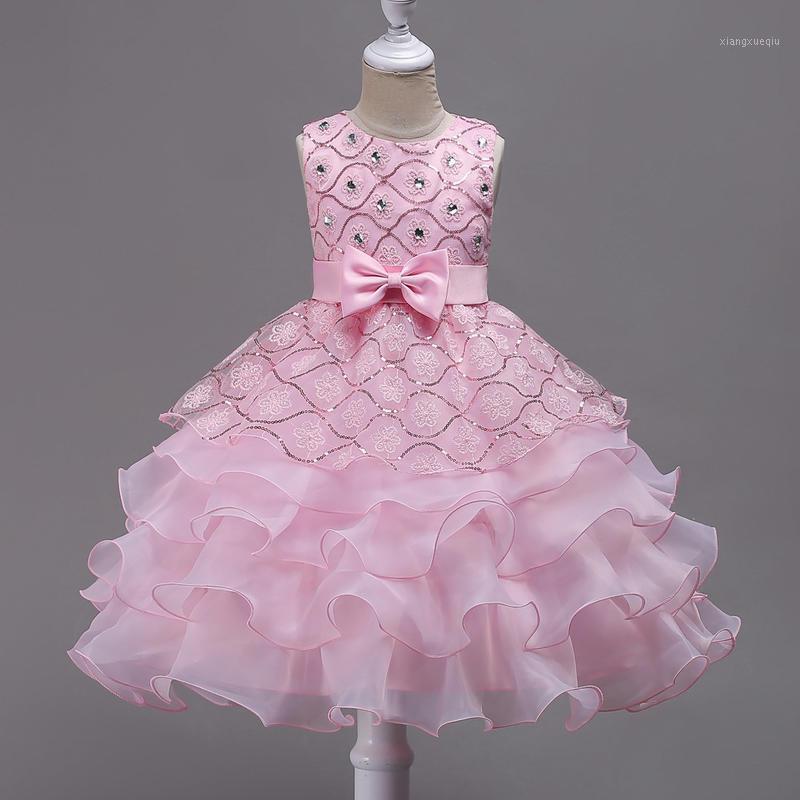 

Girls Kids Children Sleeveless Tulle Princess Bowknot Pageant Gown Tutu Dresses Baby Girls Wedding Gown A-line Slim Dress1, Pink