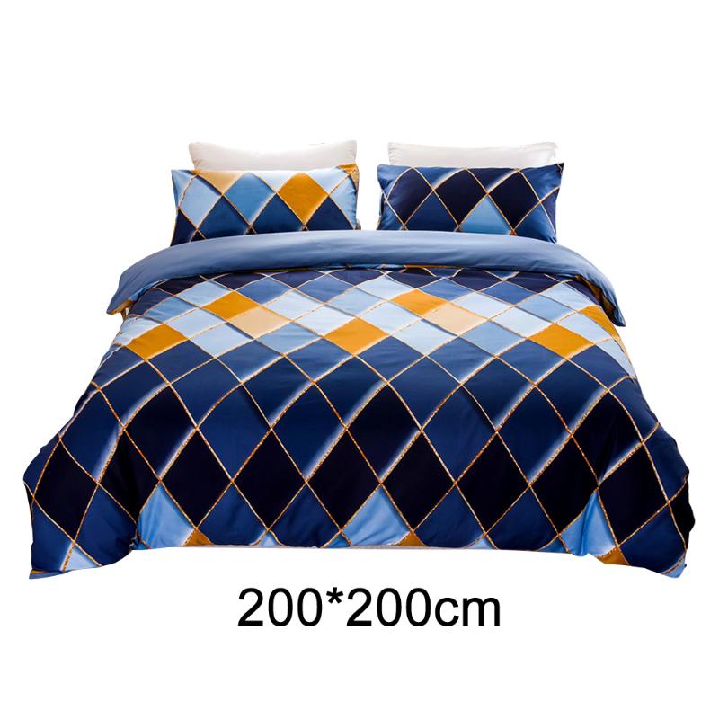 

3pcs Bedding Set Hotel Quilt Cover Rhombus Print Home Decor Fashion Pillow Cases Non Slip Accessories Comfortable Breathable, Blue