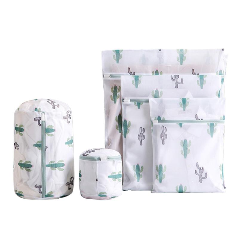 

5pcs/set Storage Organizer Cute Print Portable Mesh Laundry Bag Protect Clothing Bathroom Easy Clean Underwear Socks Home Travel
