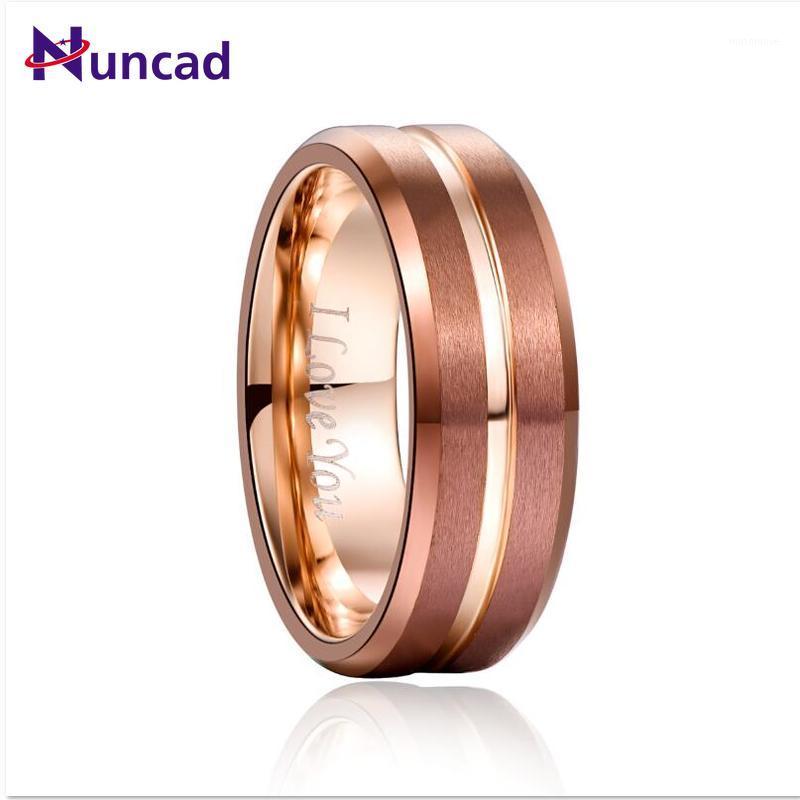 

NUNCAD No Engrave I love you 8mm Width Tungsten Carbide Ring Brown Plating Rose Gold Middle Groove Tungsten Steel Men's Ring1