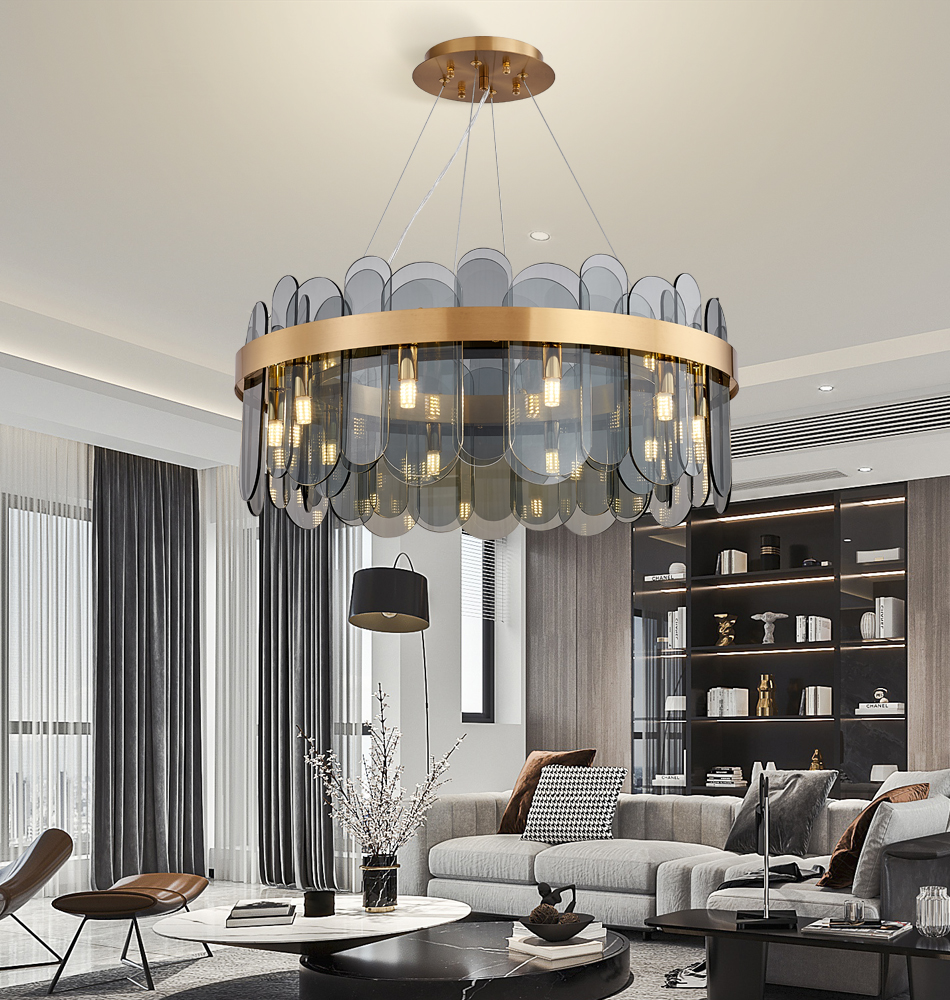 

Modern led lamps chandelier livingroom white/smoky gray glass light fixtures for dining room kitchen island decor gold