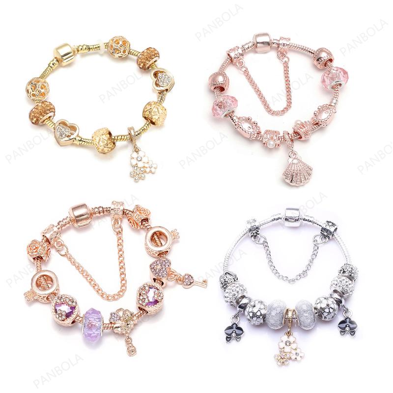 

Charm Bracelets DIY Bracelet & Bangle With Love And Flower Beads Women Wedding Jewelry 18CM 20CM