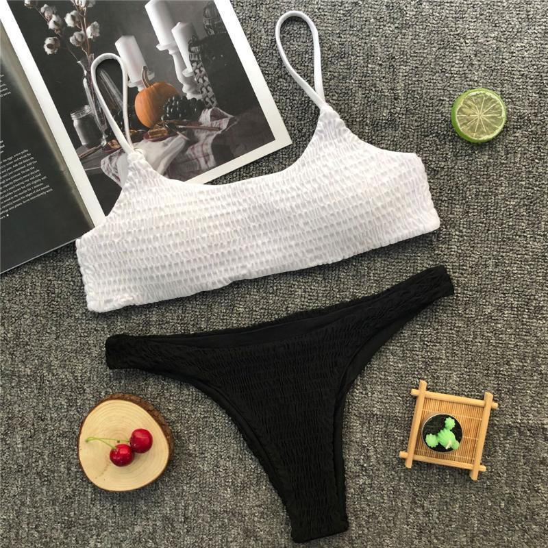 

New Sexy 2020 Wrinkled Bikini Women Swimwear Female Swimsuit Two-pieces Bikini set Bather Bathing Suit Swim Wear Lady Y22621