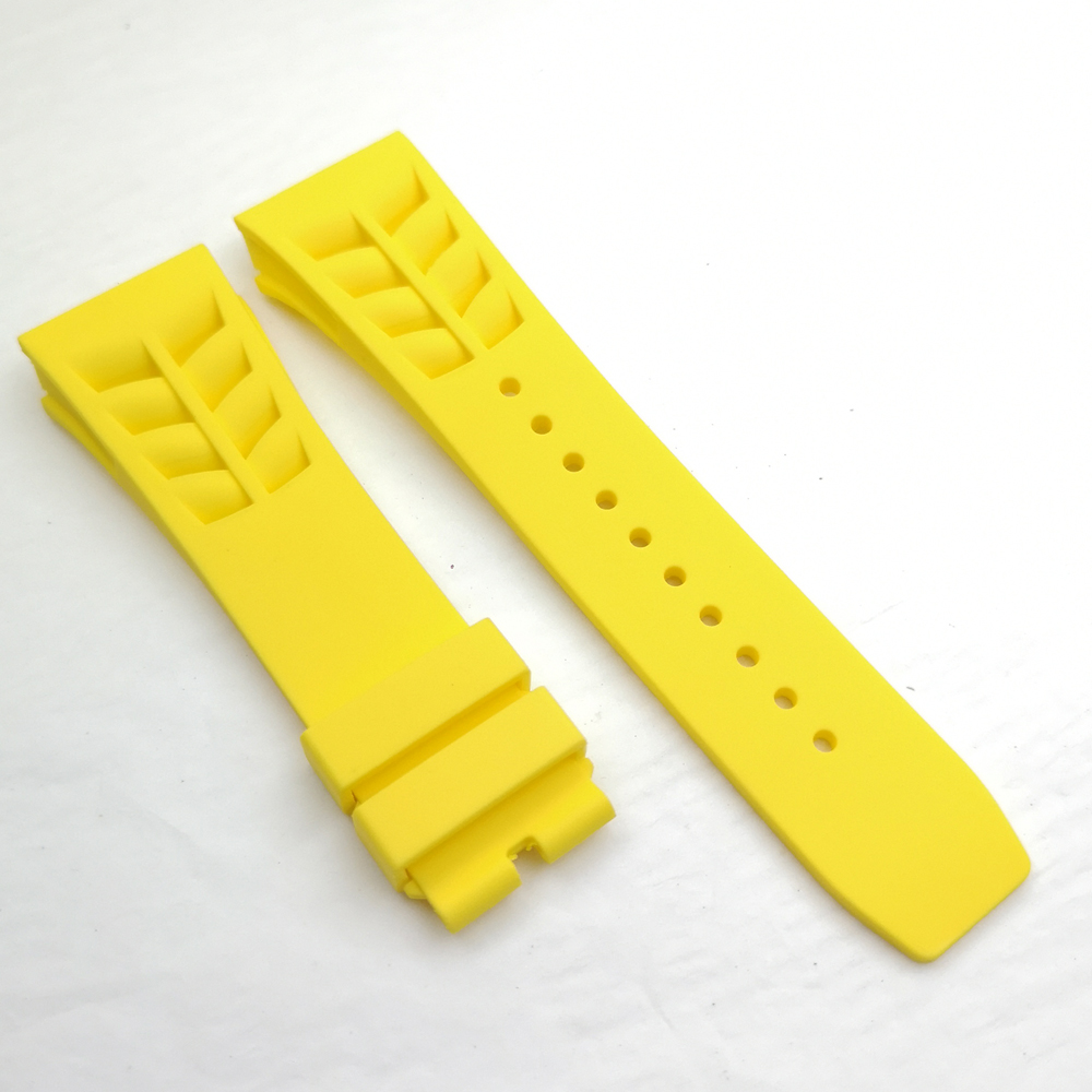 

25mm Yellow Watch Band 20mm Folding Clasp Rubber Strap For RM011 RM 50-03 RM50-01