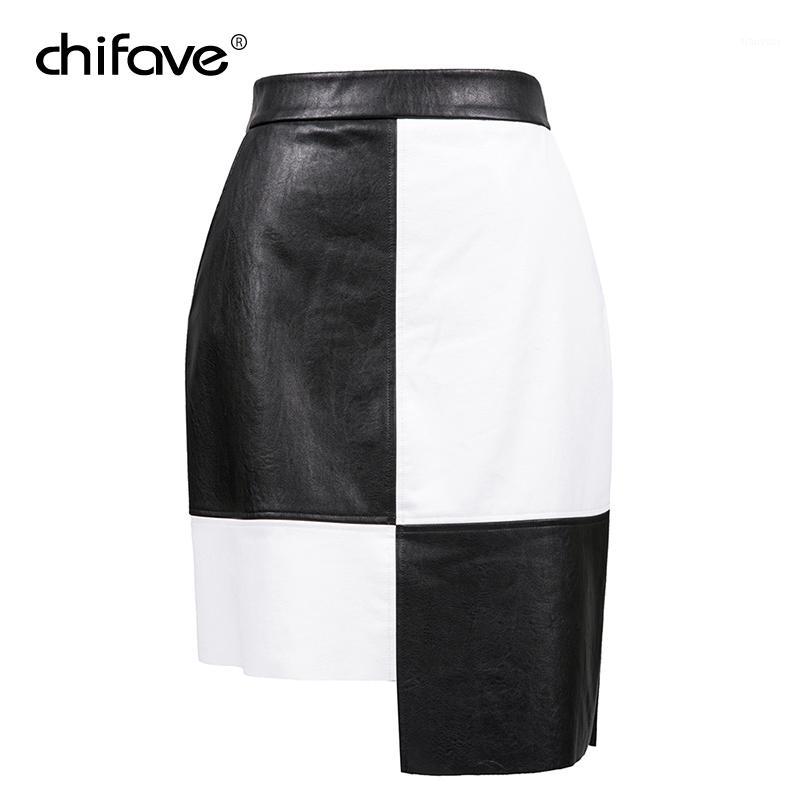 

Skirts Chifave 2021 Fashion Square Patchwork Women Skirt Pocket Back Zipper Black And White Contrast Irregular Length Ladies Skirts1, As picture
