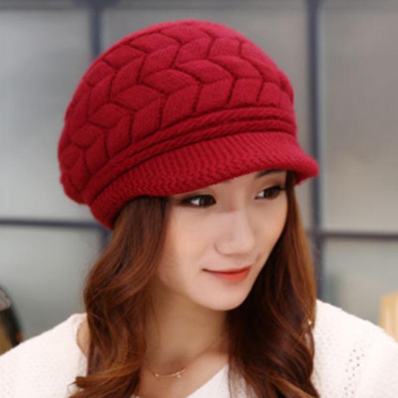 

Women's Winter Knitted Beanie Solid Color Plus Velvet Fur Cross Warm Hat Autumn Needle Dome Luxury Skullies Wool Cap, Wt
