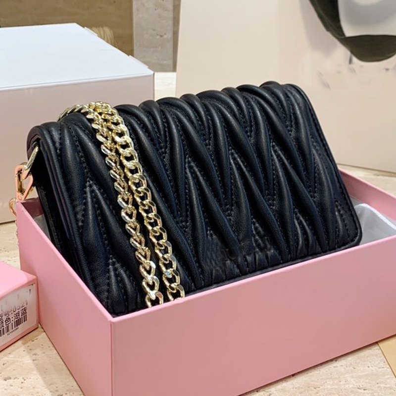 

Flip miu bag Mini Handbag Soft Lambskin Leather Shoulder Bag Detachable Gold Chain Crossbody Bag Flap Messneger Bags Wrinkle Wallet Gift Box CEZ7