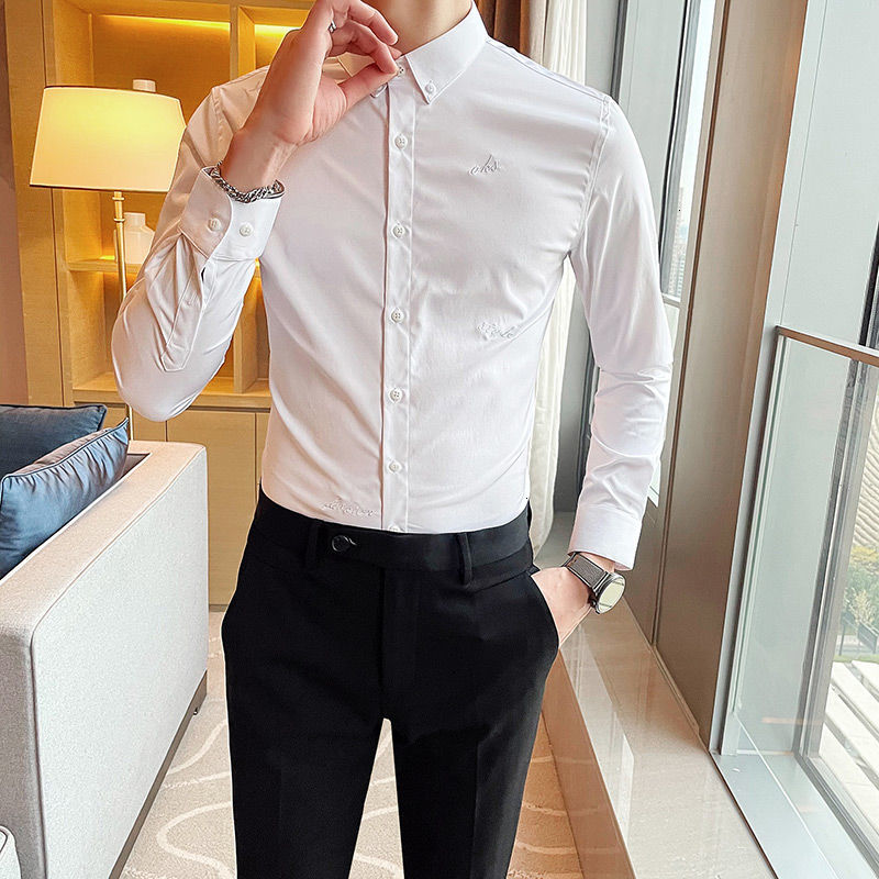 

New Men's 2021 Spring Winter Fine British Style Embroidered Letter Shirt Fashion Young Clothes M-5xl DSOU, Black