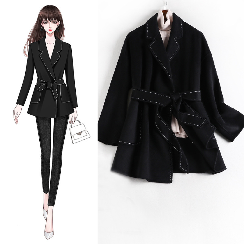 

Chinese Wool Coat 2021 Fashion Upper Thin Female Wear 8868 Kff1, Black