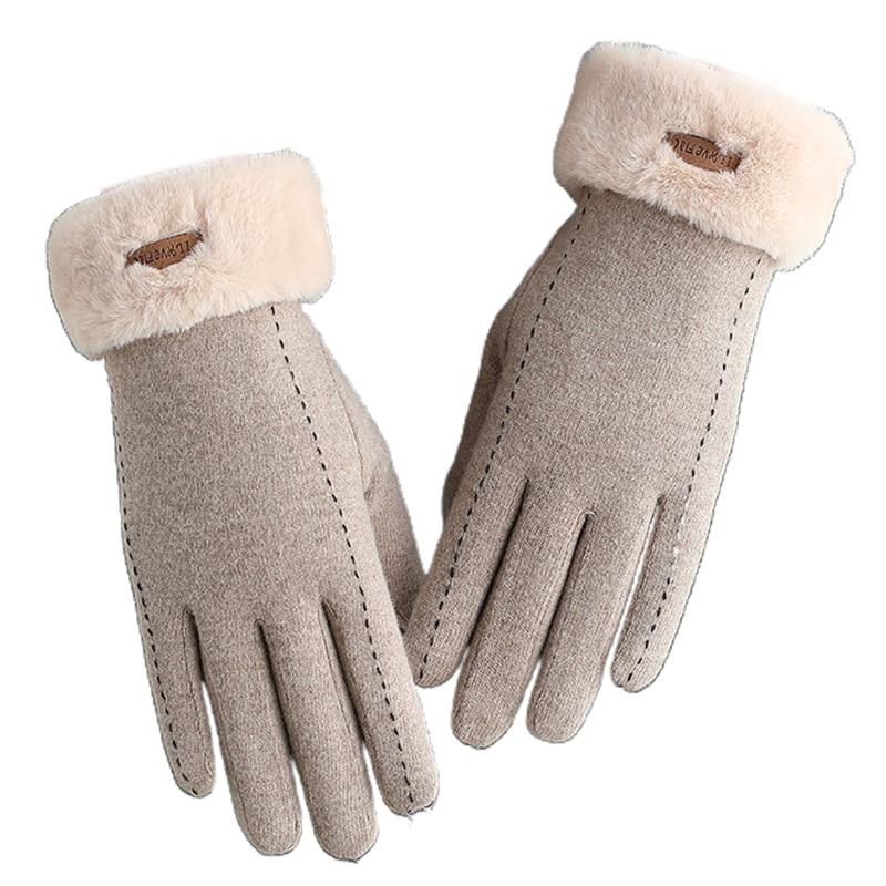 

Women Winter Faux Wool Full Finger Gloves Plush Lined Letter Touchscreen Mittens 649C