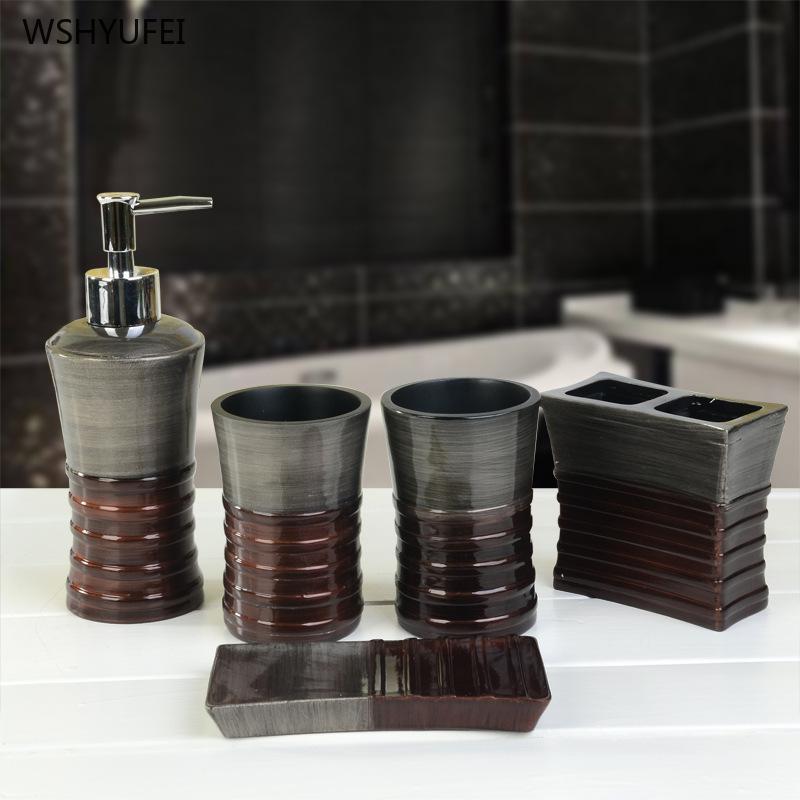 

5Pcs Direct sales modern wedding supplies bathroom resin high-grade mouth cup soap bottle home wash storage decoration set