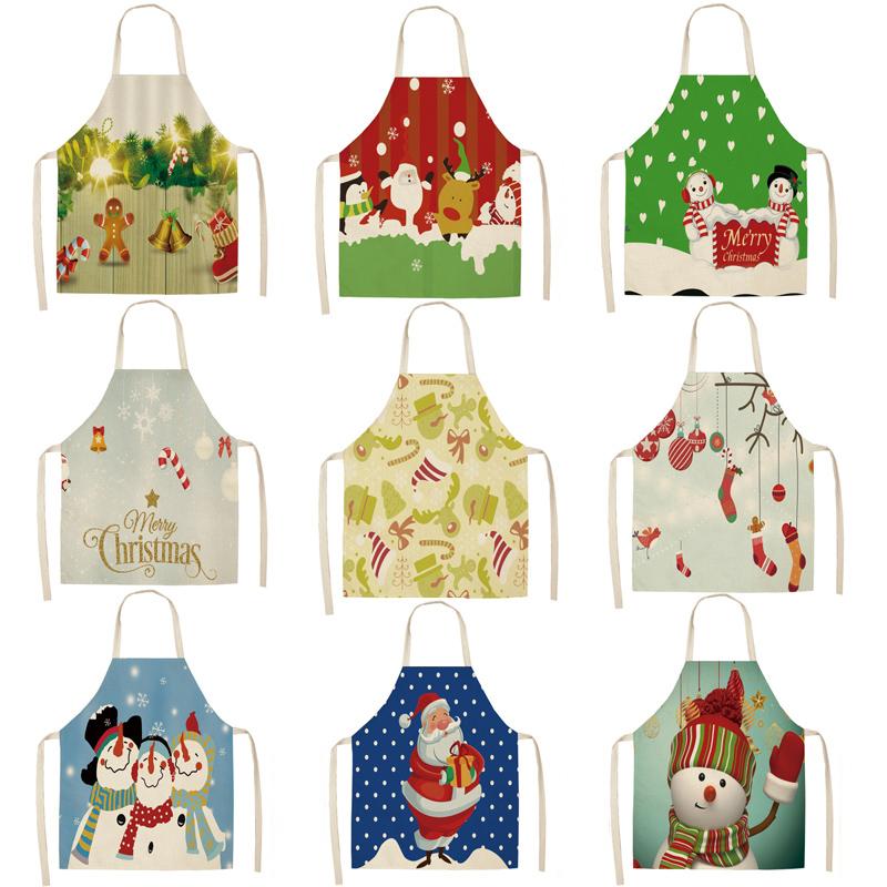 

Christmas Parent-child Kitchen Apron Cartoon Santa Claus Print Sleeveless Linen Aprons for Kids Men Women Home Cleaning Tools
